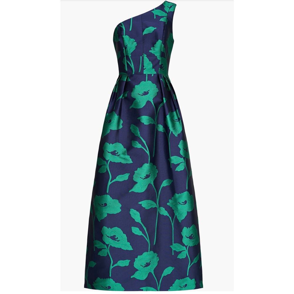 Kay Unger Tiara Floral One-Shoulder Gown - Navy/Emerald size 10 (NEW) - Picture 3 of 10